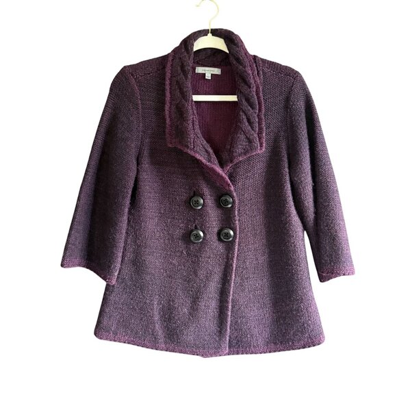 Classiques Entier Tweed Intricate Cable Knit Double Breasted Cardigan Coat Large - Picture 1 of 11
